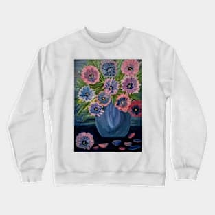 A lovely boutique of abstract metallic flowers in a blue vase . Crewneck Sweatshirt